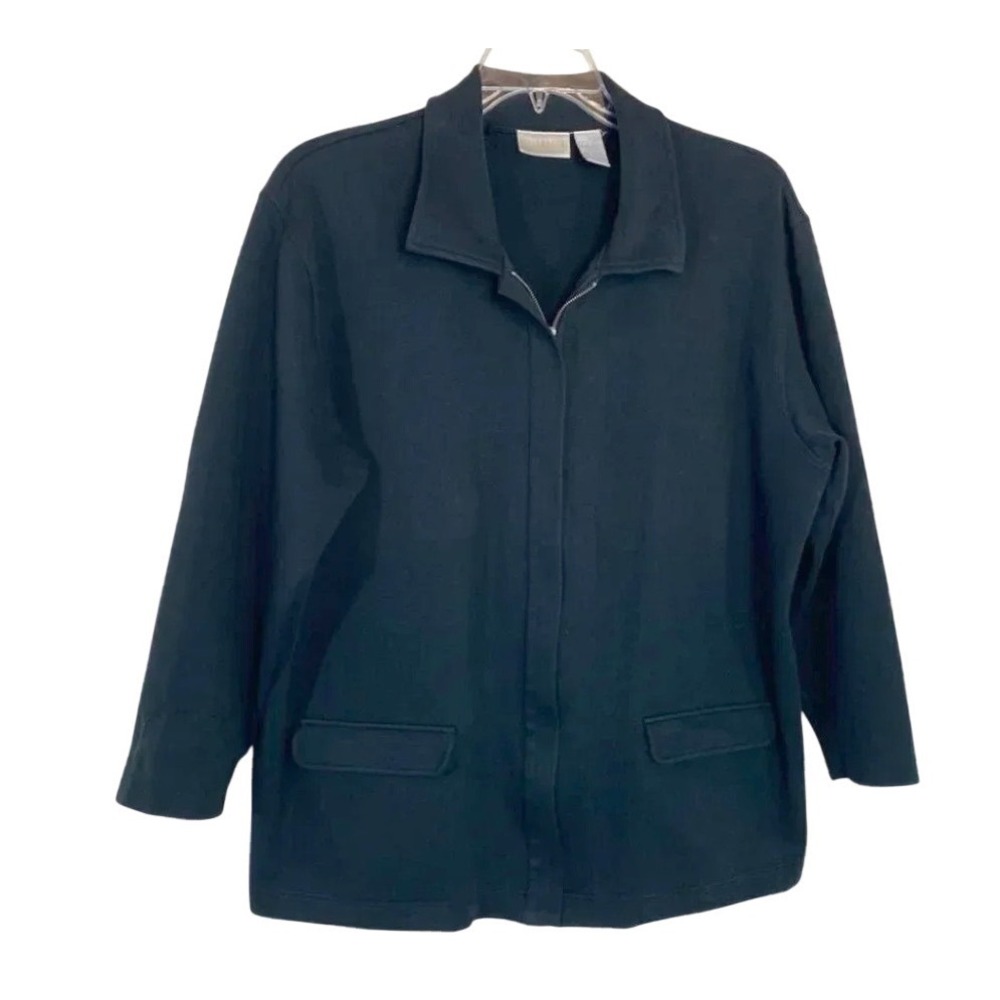 Elisabeth Liz Claiborne Jacket Size‎ 3 Black Zip Up Collared Long Sleeve Knit